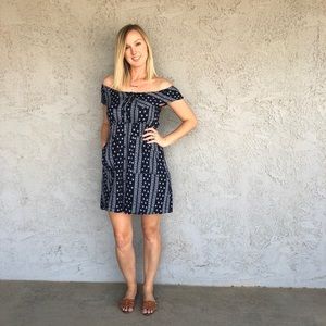 Bandanna print off the shoulder dress